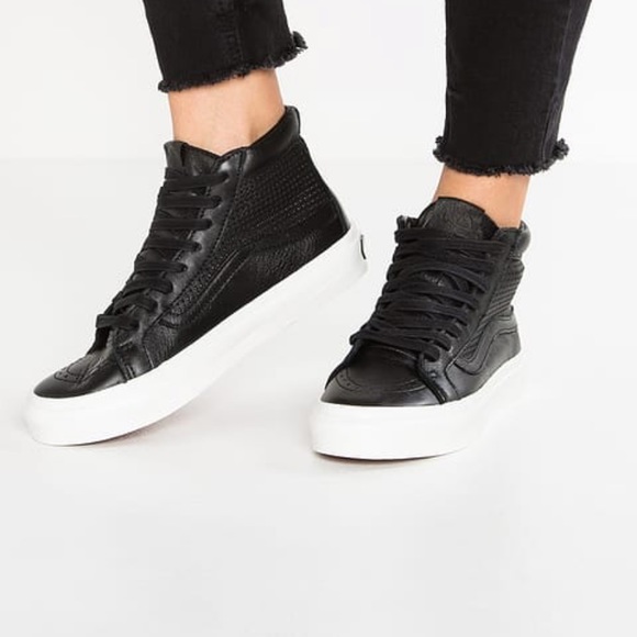 all black leather high top vans